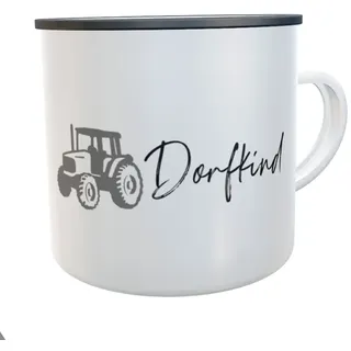 personalisierte Tasse Dorfkind Traktor Emaille-Becher Kaffeebecher Dorfkinder Blechtasse Landwirt Schlepper (Traktor/schwarz)