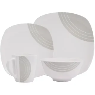 HEKERS Geschirr-Set 100% Melamin Geschirr (4-24 teilig) Circle elfen/grau (eckig) (16-tlg)