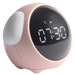 Chesoon Kinder Wecker Kinder Schlaftrainer niedlich digital sprachaktiviert Nachtlicht Temperaturerkennung Schlummerfunktion USB wiederaufladbar für Schlafzimmer Rosa