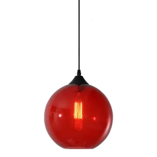 S-Cevada Einfache Glaskugel Pendelleuchte, Industrial Vintage E27 Loft Bar Hängelampe, 1-Flammiger Mini Globus Deckenleuchter für Küche Esszimmer Schlafzimmer (Rot)