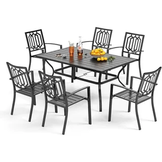 PHI VILLA Garten-Essgruppe, (Wetterfest Gartengarnitur Set 6 Personen mit, Stapelbare Stühle Terrassenmöbel Set), Outdoor Bistro Möbel Sets Metall schwarz
