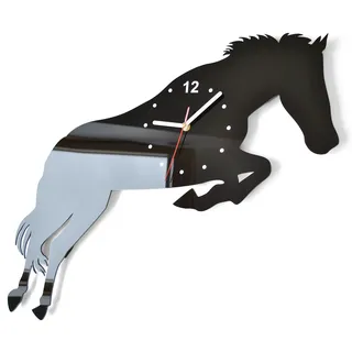 FLEXISTYLE wanduhr groß Pferd 54 x 46cm ohne tickgeräusche Wohnzimmer jugendzimmer schwarz