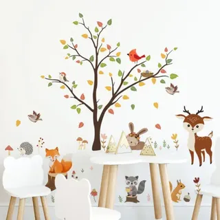 Pa Tierische Wandaufkleber, Wald, Baum, Wandaufkleber, Eule, Fuchs, Hirsch, Wanddekoration, Babyzimmer, Kinderzimmer, Kind