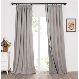 MYSKY HOME Vorhang Blickdicht Thermovorhang Hitzeschutz Lange Gardienen 2-Set H 260 x B 140 cm Schlafzimmer Gardinen mit Kräuselband für Schienensystem Verdunklungsvorhänge, Leinen