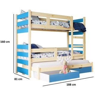 99rooms Kinderbett Lissy (Kinderbett, Bett), 75x188 cm, mit Bettkasten, Kiefer, mit Leiter und Rausfallschutz, Modern Design, für Kinder grün