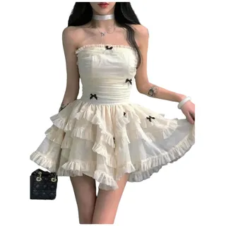 Koreanische Y2k Schwarz Mini Kleid für Frauen Sommer Casual Tüll Bralette Ärmellose Lolita Geburtstag Kuchen Puff Weibliche Kleidung