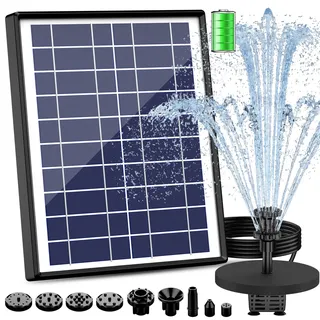 AISITIN 6,5W Solarbrunnen für Draussen mit Batterie und 10 Fontänenstile | Solar Springbrunnen für Außen 500L/H, Springbrunnen Solar für Garten, Teichpumpe Solar für Vogeltränke ,Teich,DIY Wasserspiel