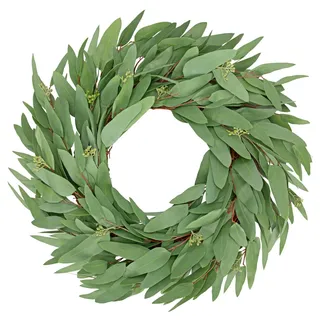Briful Künstlicher Eukalyptuskranz 50 cm – Türkranz Eukalyptus Ganzjährig – Dekokranz für Haustür, Wand, Fenster, Tisch – Herbstkranz, Frühlingskranz, Hochzeitsdeko, Weihnachtskranz