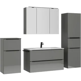 Nobilia Badmöbel-Set NOBILIA "Levere", grau (schiefergrau), B:210cm H:169cm T:48,7cm, Kastenmöbel-Sets, inkl. Spiegelschrank mit Beleuchtung und Dimmerfunktion, in 4 Breiten