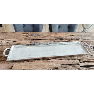 MichaelNoll Tablett Servierbrett Servierplatte Aluminium Silber Griffe Luxus XXL - Serviertablett aus Metall - Silbertablett - 42/65 / 82/112 cm (82 x 21 x 6 cm)