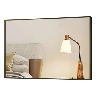 Boromal Spiegel 80x60 100x60 eckig Schwarz Wandspiegel Bad Flur (Schminkspiegel Flurspiegel, mit Aluminiumrahmen), explosionsgeschützt, Vertikal Horizontal möglich schwarz 80 cm x 60 cm