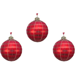 Weihnachtskugeln Glas 8cm x 3 Stück mit Streifen Muster Motiv Glitzer weihnachtsrot