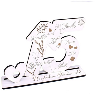 Dekolando Deko-Buchstaben Aufsteller 15 Jahre Geburtstag Herzlichen Glückwunsch Geldgeschenk (weiß, 3tlg), 17 x 25 cm weiß