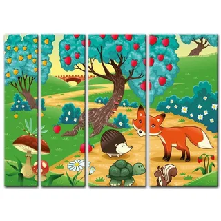 Bilderdepot24 Leinwandbild Kinderbild - Tiere im Wald, Tiere bunt 180 cm x 120 cm