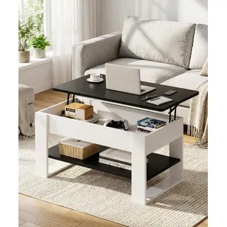 Yorbay Couchtisch Höhenverstellbar 46-60cm mit Gasfeder & verstecktem Fach, Sofatisch mit Stauraum, Wohnzimmertisch, stabil bis 80kg schwarz
