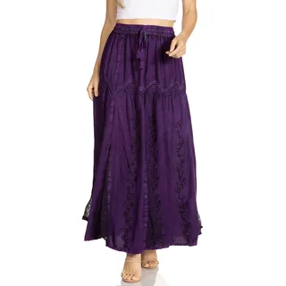 Sakkas Olivia Damen Maxi böhmischen Zigeuner Langen Rock mit elastischer Taille und Spitze - Lila - OSP - Einheitsgröße Große Größen