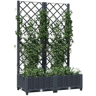 Tidyard Pflanzkübel mit Rankgitter Gartenspalier Pflanzgefäß Rankhilfe Pflanzkasten Blumenkübel Hochbeet Blumenkasten Übertopf Box Rankgitter Spalier Dunkelgrau 80x40x121,5 cm Polypropylen