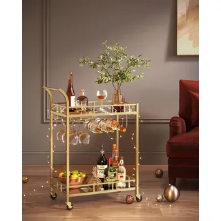 VASAGLE Servierwagen, Rollwagen, 2 verspiegelte Glasablagen, goldfarben - Gold
