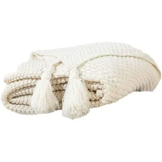 Decke, Strickdecke, Strickdecke mit Quasten, Sofakissen, Bettkissen, Beige - Beige