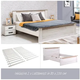 Homestyle4u Holzbett 160x200 mit Lattenrost Doppelbett Bett Holz 2237