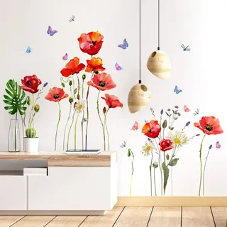 Rote Mohnblumen-wandtattoo – Abnehmbare Und Wasserdichte Wanddekoration – Für Wände, Fenster, Möbel – Einfach Anzubringende Farbige Aufkleber