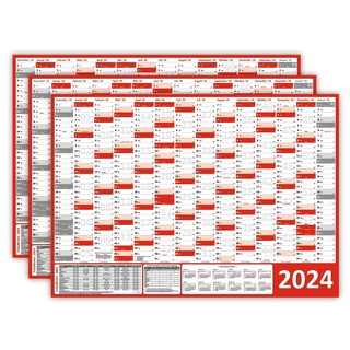 LYSCO Wandkalender Classic1 Wandplaner 2024 DIN A0 / A1 - 14 Monate (gerollt), Plakatkalender rot