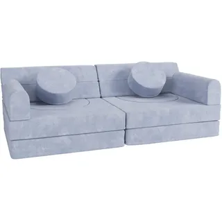 Kindersofa Kayo mit Cord Bezug & Kissen - hellblau