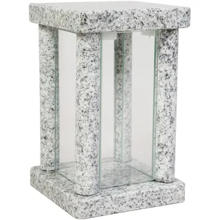 Grab-Lampe Granit Viscont Weiss handgefertigt Friedhof-Leuchte Grab-Schmuck Glas