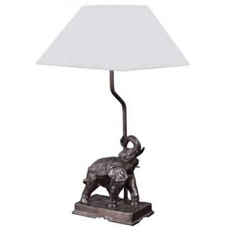 Casa Padrino Tischleuchte Elefant Bronze 35 x 29 x H. 50 cm - Luxus Tischlampe mit weißem Lampenschirm