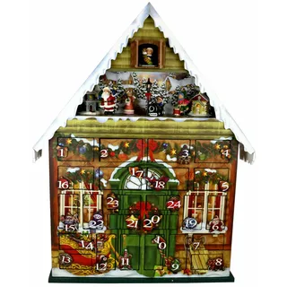 großer Adventskalender amerikanisch mit Spieluhr Weihnachtskalender aus Holz NEU