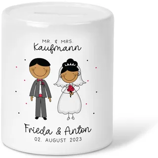 Generisch Spardose Hochzeit personalisierte Datum & Name Brautpaar Geldgeschenk Sparschwein Hochzeitsgeschenk Geld Geschenkideen Sparbüchse aus Keramik (Spardose Hochzeit - 05)