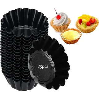 Comius Sharp Muffin Form,15 Stück Mini Tarteform aus Kohlenstoffstahl, Kuchenformen,Törtchenformen, Antihaft Muffinform Kohlenstoffstahl Tartelette Förmchen, Wiederverwendbare