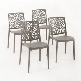 RATTATAN 4er-Set stapelbare Stühle aus Polypropylen mit Glasfasern für Außenbereich und Garten, Bar und Restaurant, Küche modernes Design - ANNA - Taubengrau