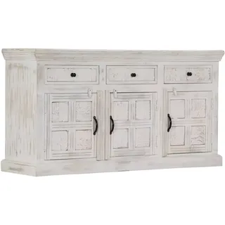 vidaXL Mangoholz Massiv Sideboard mit 3 Schubladen Kommode Anrichte Schrank Mehrzweckschrank Standschrank Beistellschrank Flurschrank Weiß 140x40x74cm