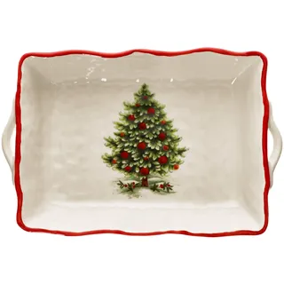 MamboCat Maestro Natale Servierschüssel mit Griffen I 2,2L I italienische rechteckige Keramik-Obstschale mit Weihnachtsdekor I große Bowl für Kekse & Salate an Weihnachten, Advent & Nikolaus