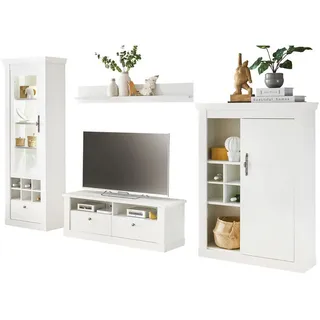 furn.design Wohnwand, weiß Pinie Landhaus, Set 4-teilig mit Soft-Close und Beleuchtung