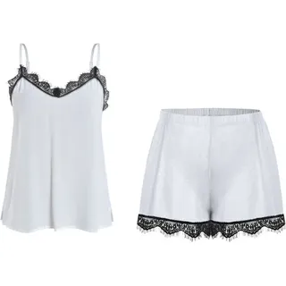 IZURIA Spitzen-V-Ausschnitt weißes Camisole- und Shorts-Set Größe S
