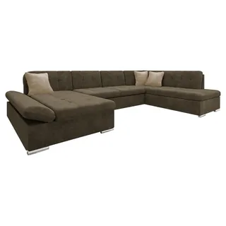MIRJAN24 Ecksofa Bergen mit Bettkasten, Regulierbare Armlehnen, U-Form Schlafsofa vom Hersteller (Wave 09 + Wave 09 + Wave 02, Seite: Links) - Braun