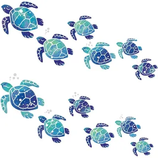 Wandsticker Meeresschildkröte 12 Stück, wasserdicht Vinyl, für Badezimmer, blaue Unterwasserwesen