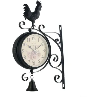 HOHOVYVY Bahnhofsuhr, Bahnhofsuhr Wanduhr, Schwarze Doppelseitige Wanduhr Aus Eisen Für Wohnzimmer Dekoration Geräuschlos 39X35x12cm