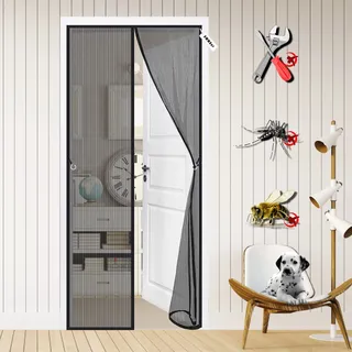 Fliegengitter Balkontür 80 x 230 cm Magnetischer Fliegenvorhang Moskitonetz, Hände frei, Klebemontage Ohne Bohren, für Flure/Türen Schwarz