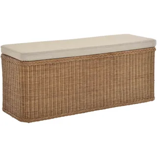 Krines Home Sitztruhe Breiter Rattan Wäschekorb 115cm mit Deckel Wäschetruhe XXL Sitzbank, schmal Flur Bank Sitzhocker Wäschesammler Sitz-Truhe Natur Rechteckig braun