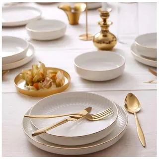 18-teiliges Speiseservice, weiß/gold, aus Porzellan - Weiß