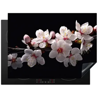 MuchoWow Herd-Abdeckplatte Sakura - Blumen - Blütenzweige - Botanisch - Weiß, Vinyl, (1 tlg), Ceranfeldabdeckung Küche, Herdabdeckplatte Einteilig, 70x52 cm schwarz 70 cm x 52 cm x 0.2 cm