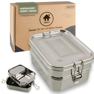 homeAct Edelstahl Lunchbox 2.0 Premium - 3-in-1 auslaufsicher | 1800ml Lunchbox Metall inkl. GRATIS Zusatzband | klimaneutral | Edelstahl Bento Box Brotbüchse | Vesperdose für Schule & Arbeit