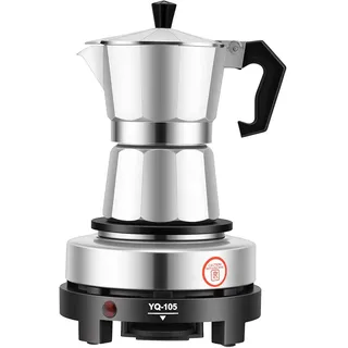 CHERIPOLI 150ml 500W Tragbare Espressomaschine Silber Kaffeemaschine, Kaffeekocher Elektrische Espressokocher Mit Stecker, für unterwegs oder Camping