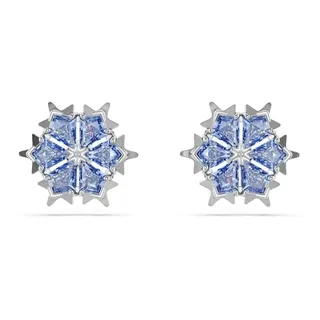Swarovski Magic Ohrstecker, Blaue und Rhodinierte Ohrringe mit Schneeflocken-Motiv mit Grau-Blauem Zirkonia, Größe: 1 x 1 cm