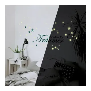 K&L Wall Art Wandtattoo Klebebilder Paradies Leuchtsterne Gelb 60x20cm selbstklebend, Kinderzimmer Leuchtbild schwarz