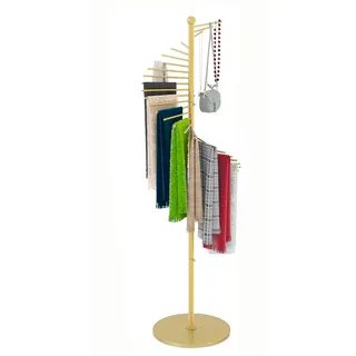 YUJEYHD Kommerzieller schalständer, 170 cm x 42 cm, spiralförmiger Schalhalter mit 30 Kleiderstangen, Metall-Organizer Präsentationsständer, für Krawatten, Gürtel, Hosen (Color:gold)