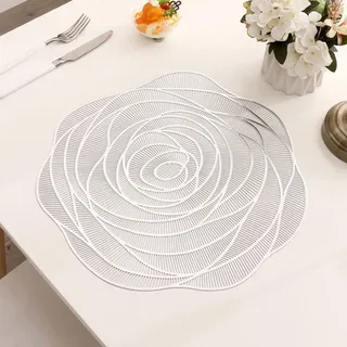 Hosoncovy 4er Pack Rose Platzsets Tischsets Set Waschbares PVC rutschfeste hitzebeständige Tischsets Tischsets Tischsets Holzmaserung Mahlzeitmatte für Küche und Esszimmer für Waldhochzeiten (Silber)